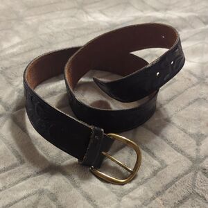 Black Western Pattern Press Stud / Popper Genuine Leather Strap